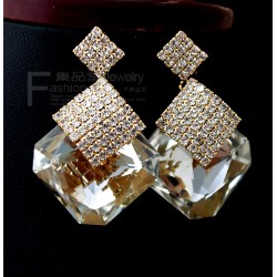 Yellow Gold plated square shape with white crystal party earrings set for girls & women